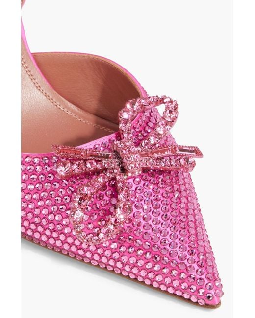 AMINA MUADDI Pink Rosie Crystal-Embellished Satin Slingback Pumps