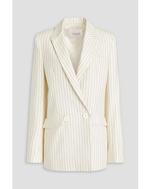 Galvan White Double-breasted Pinstriped Wool-blend Blazer