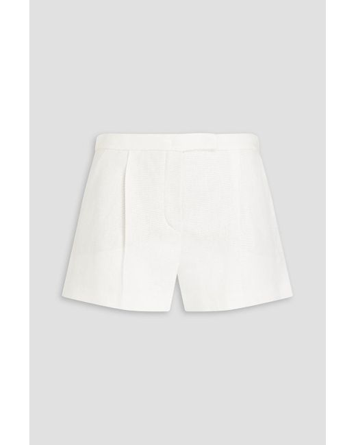 Valentino Garavani White Pleated Linen-canvas Shorts