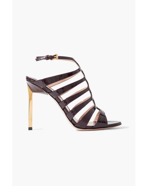 Tom Ford Red Carine Croc-Effect Patent-Leather Sandals