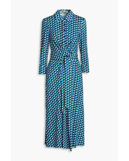 Diane von Furstenberg Blue Sana Printed Jersey Midi Wrap Dress