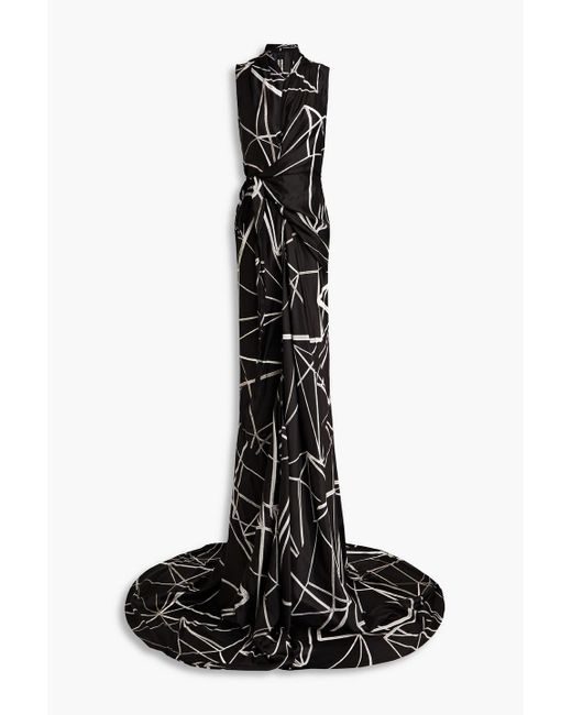 Rick Owens Black Draped Printed Cupro Gown
