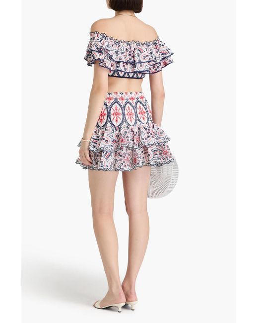 Charo Ruiz Blue Clara Cropped Off-the-shoulder Broderie Anglaise Cotton-blend Top