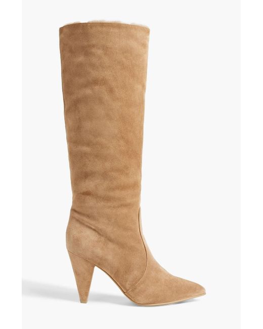 Gianvito Rossi Brown Faux Shearling-lined Suede Knee Boots