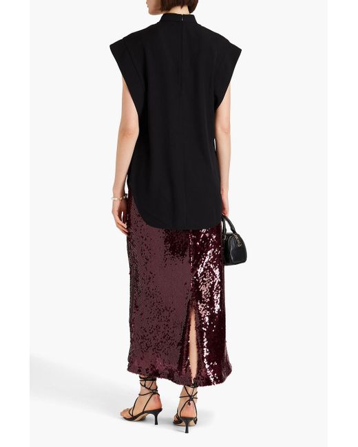 Zimmermann Black Embellished Cutout Pleated Twill Top