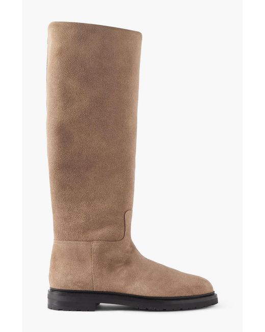 LEGRES Brown Shearling-lined Suede Knee Boots