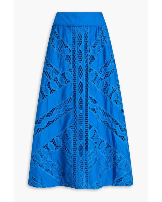 Farm Rio Blue Broderie Anglaise Cotton Midi Skirt