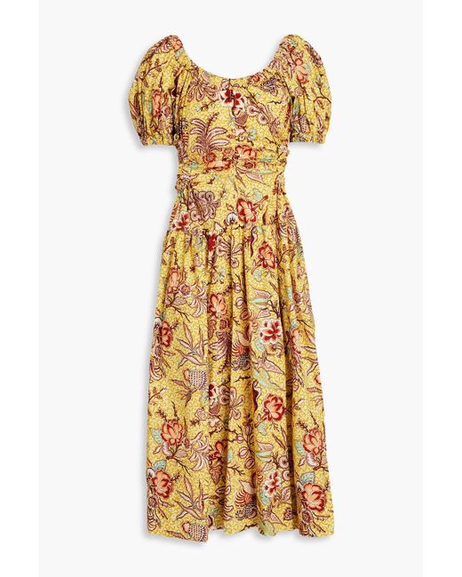 Ulla Johnson Metallic Golda Cutout Printed Cotton-poplin Midi Dress