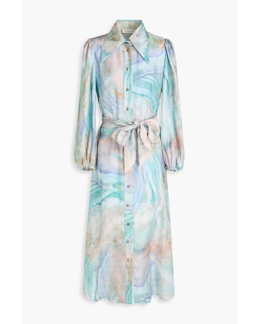 Zimmermann Blue Printed Silk-Twill Midi Shirt Dress