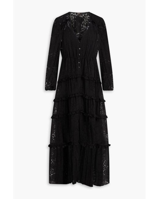 Maje Black Ruffled Devoré-Organza Midi Dress