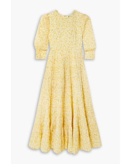 Rixo Yellow Kristen Floral-print Cotton Maxi Dress