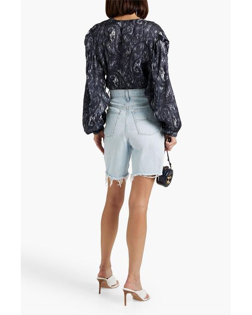 IRO Blue Zarfi Wrap-effect Printed Plissé-silk Blouse
