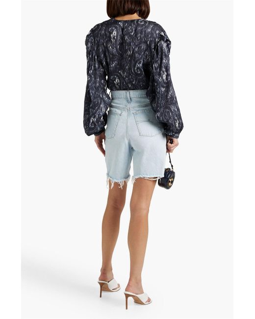 IRO Blue Zarfi Wrap-effect Printed Plissé-silk Blouse