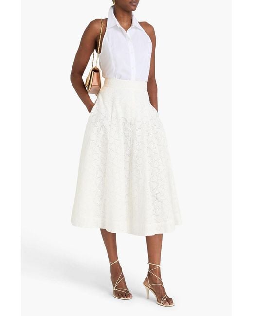Zimmermann White Broderie Anglaise Linen Midi Skirt