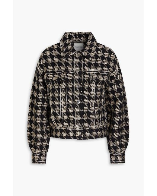 Sandro Black Houndstooth Cotton-blend Tweed Jacket