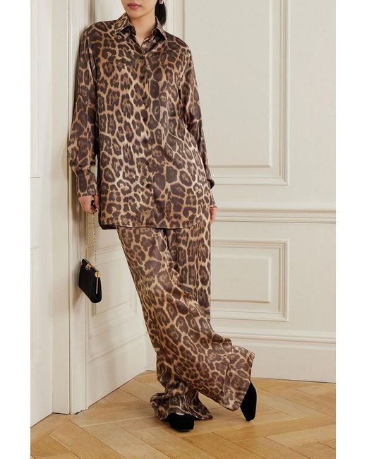Stella McCartney Brown Embroidered Leopard-Print Satin Shirt