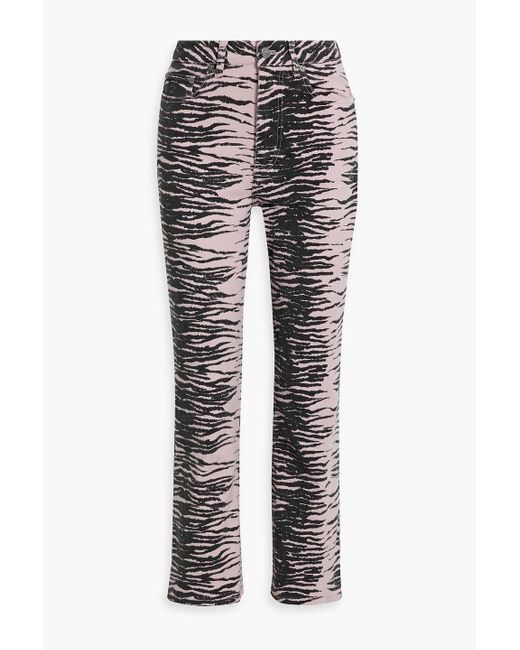 Ganni Pink Tiger-print Mid-rise Bootcut Jeans