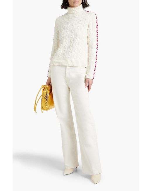 10 Crosby Derek Lam White Embroidered Cable-knit Wool Turtleneck Sweater