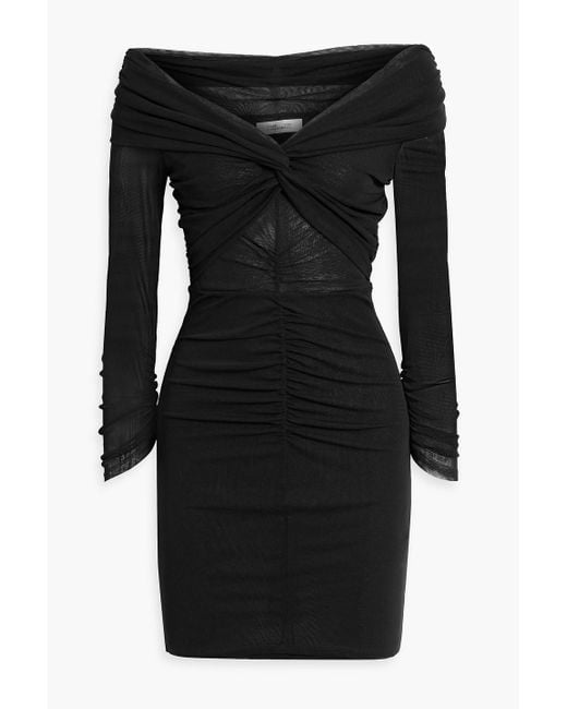 Diane von Furstenberg Ganessa Off-the-shoulder Ruched Stretch-mesh Mini  Dress in Black | Lyst