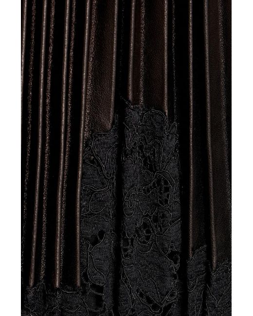 Valentino Garavani Black Pleated Faux Leather And Corded Lace Maxi Skirt