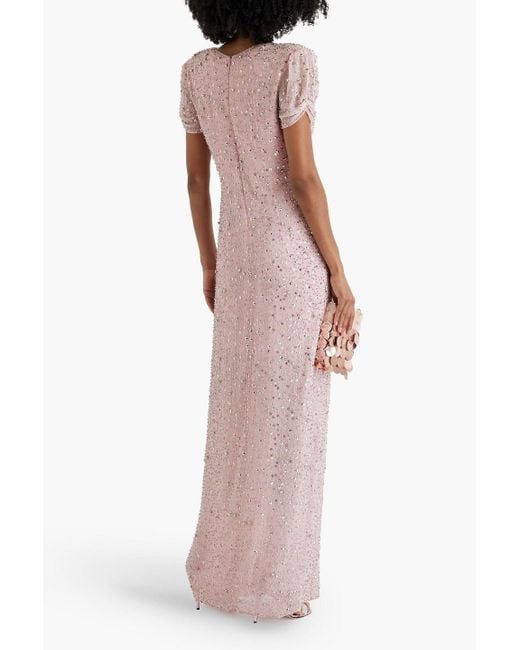 Jenny Packham Pink Wrap-effect Embellished Chiffon Gown