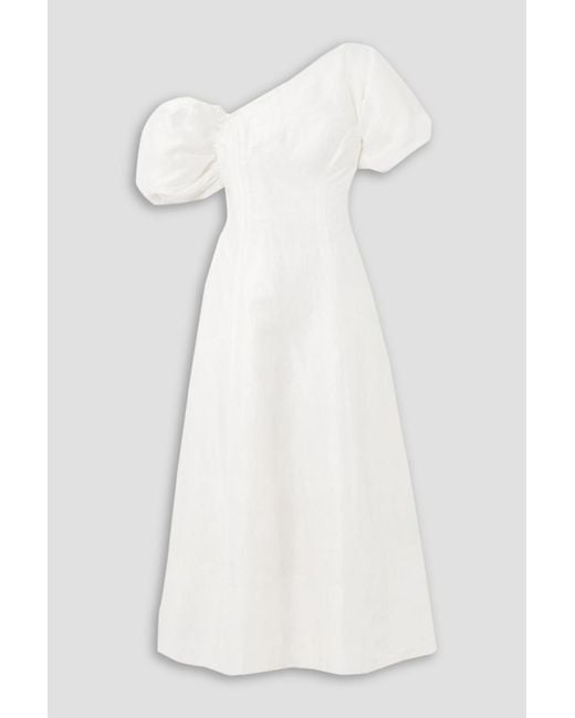 Aje. White Arista Asymmetric Linen-blend Midi Dress