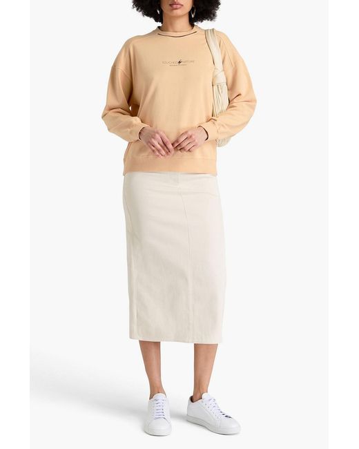 Brunello Cucinelli Natural Bead-embellished Printed French Cotton-terry Sweatshirt