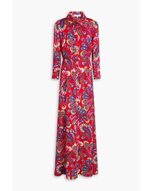 Borgo De Nor Red Jacqueline Paisley-Print Satin-Crepe Maxi Shirt Dress