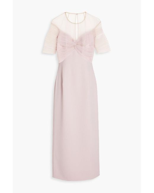 Jenny Packham Pink Crystal-embellished Tulle-paneled Crepe Midi Dress