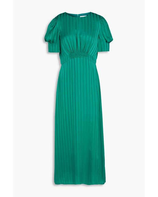 Saloni Green Pothos Silk-satin Jacquard Midi Dress