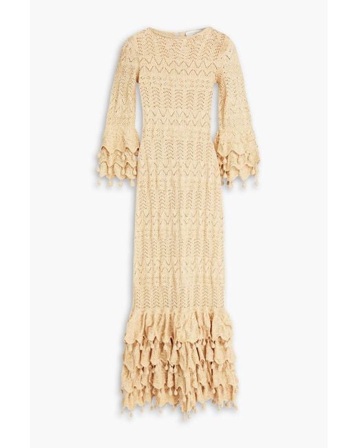 Zimmermann Metallic Ruffled Pointelle-knit Cotton Midi Dress