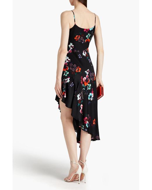 Nicholas Black Asymmetric Floral-print Sateen Dress