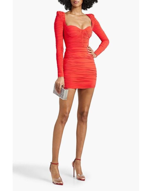 Alex Perry Red Hollis Ruched Jersey Mini Dress