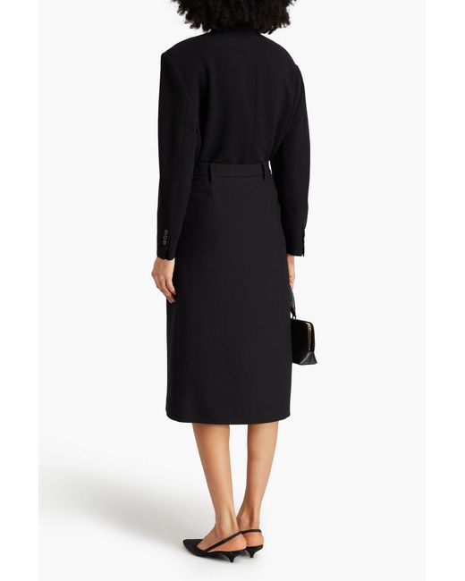 Prada Black Layered Wool And Silk-Blend Crepe And Satin Midi Wrap Skirt