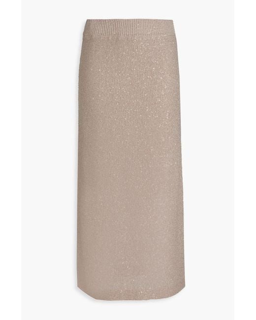 Brunello Cucinelli Natural Sequined Linen, Cashmere And Silk-Blend Midi Dress