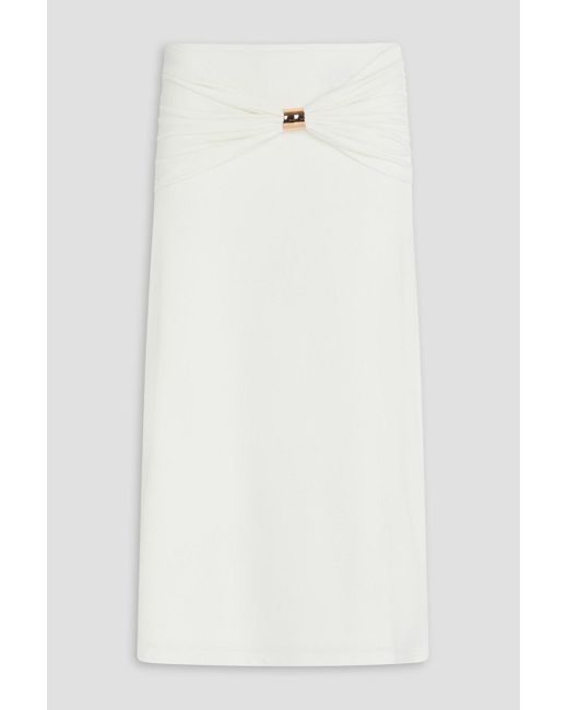 Hervé Léger White Valentina Embellished Draped Stretch-jersey Midi Skirt