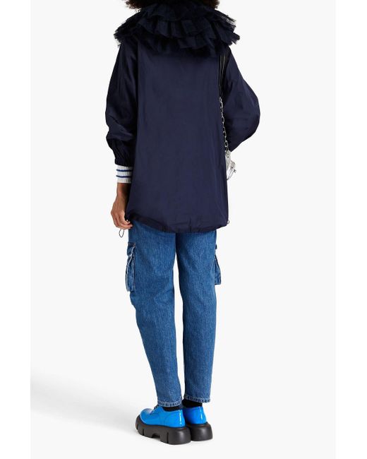 RED Valentino Blue Point D'esprit-trimmed Ruffled Shell Hooded Jacket