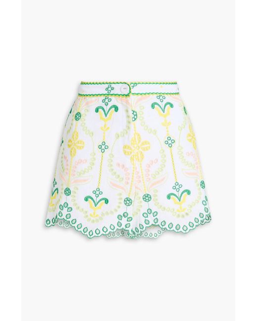 Charo Ruiz Blue Mason Embroidered Cotton-Blend Shorts