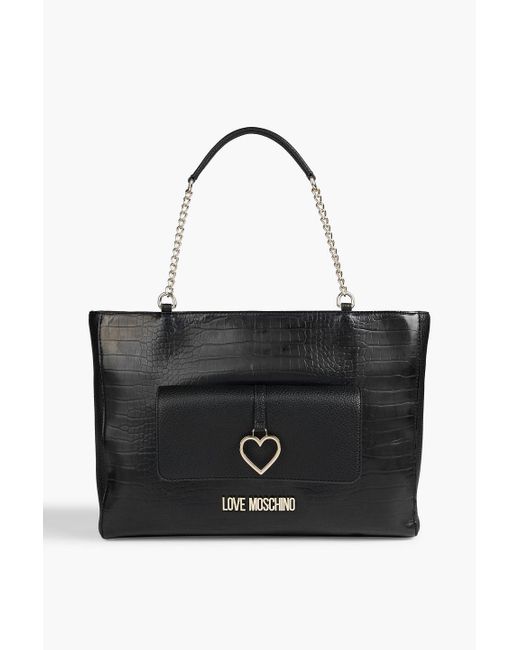 Love Moschino Black Faux Croc-effect And Pebbled-leather Tote