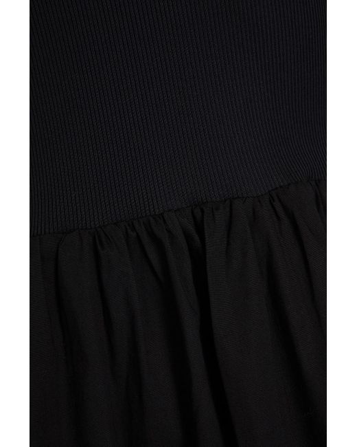 Anna Quan Black Ribbed Jersey-paneled Stretch-cotton Poplin Maxi Dress