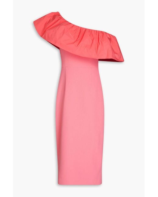 Rebecca Vallance Pink Brittany One-shoulder Taffeta-paneled Crepe Midi Dress