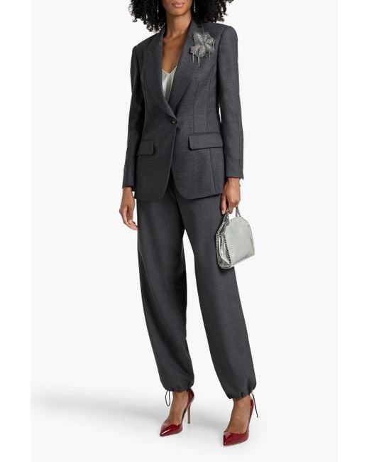 Brunello Cucinelli Black Bead-Embellished Wool And Cotton-Blend Blazer