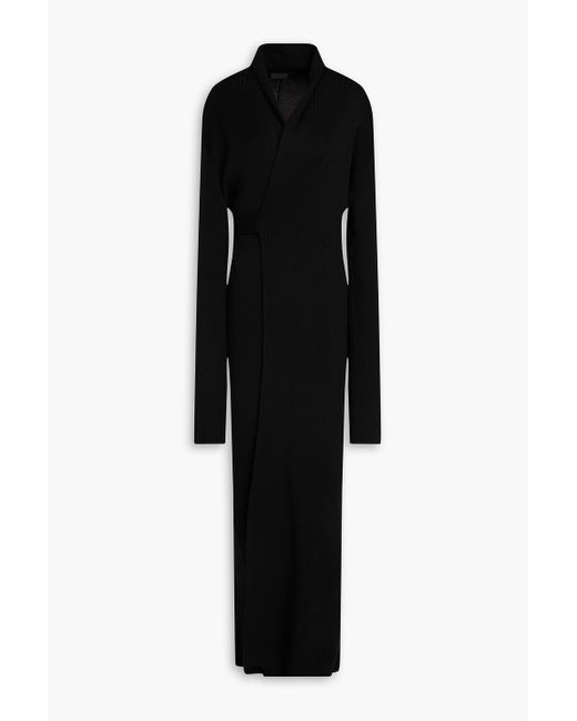 Balenciaga Black Maxi-wickelkleid aus gerippter seide