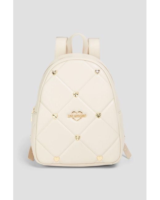 Love Moschino Natural Embellished Quilted Faux Leather Backpack