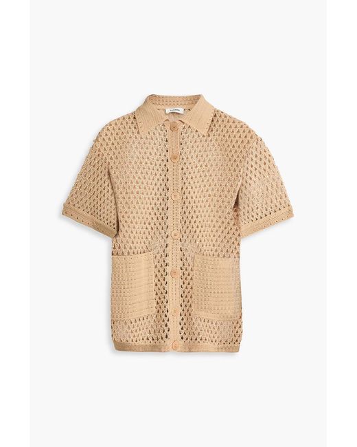 Sandro Natural Sequin-embellished Open-knit Polo Sweater