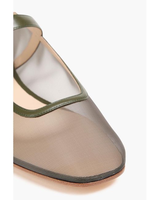 Le Monde Beryl Green Leather-Trimmed Mesh Mary Jane Flats