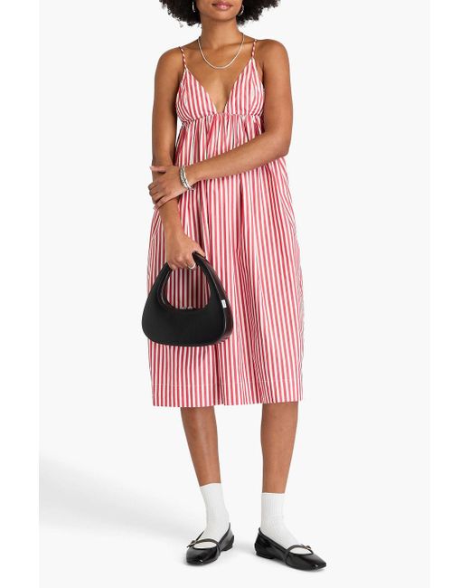 ganni pink poplin dress Ganni Color Block Cotton Poplin Smock Dress