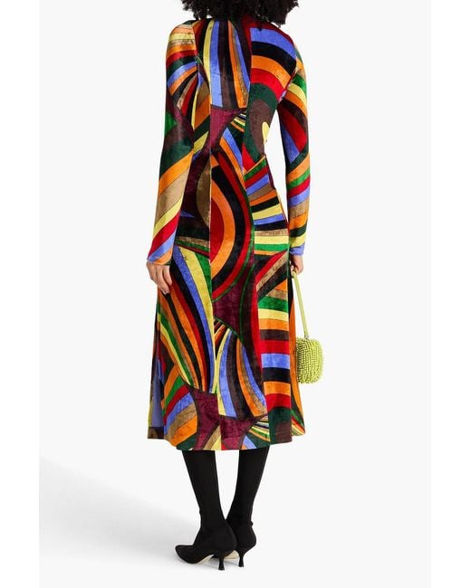 Emilio Pucci Multicolor Printed Stretch-Velvet Midi Turtleneck Dress