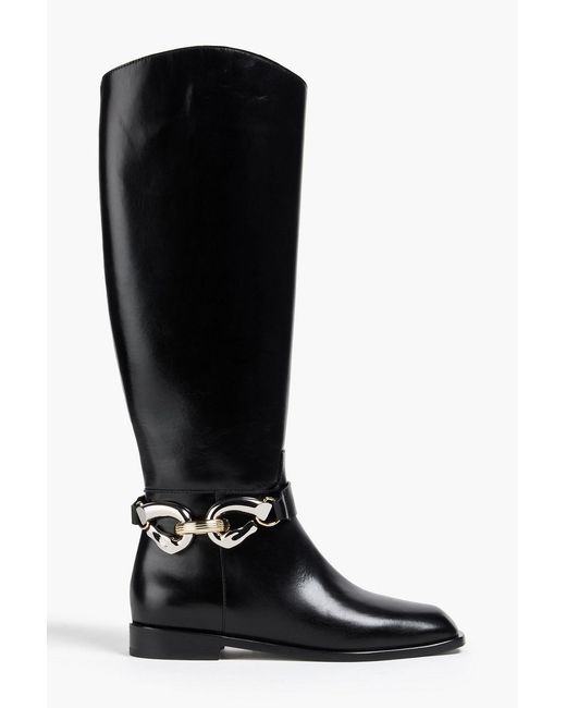 Tory Burch Black Jessa Embellished Leather Knee Boots