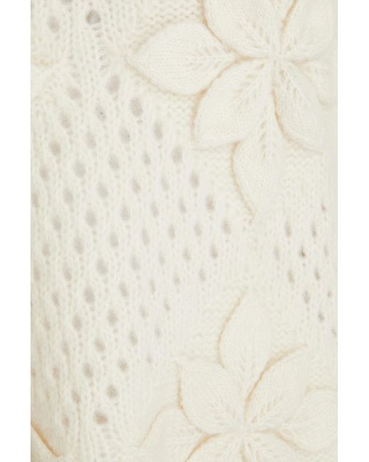 Shrimps White Rupert Floral-appliquéd Pointelle-knit Alpaca-blend Sweater